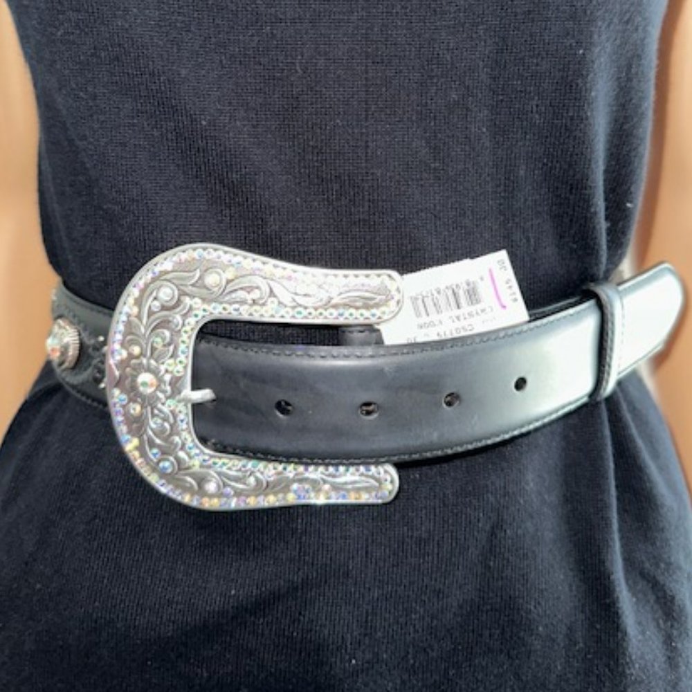 Elegant Black Belt with Silver Buckle SIZE 30